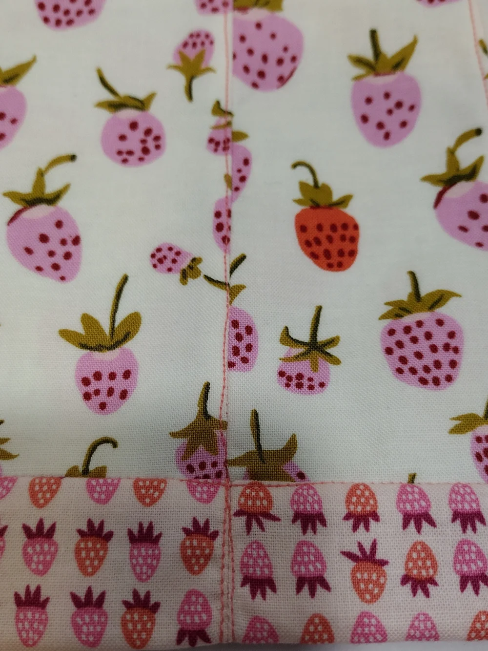 Handmade Strawberry Print Zippered Fabric Pouch
